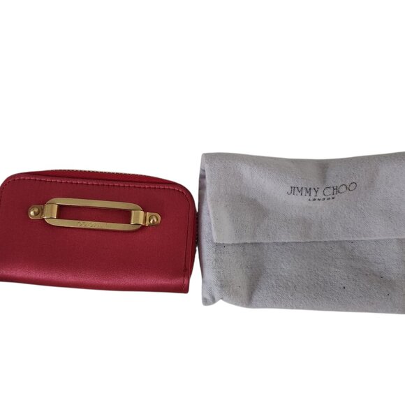 Rare Authentic Jimmy Choo London Coin Purse with Dust Bag and Keychain Red Gold - Picture 2 of 11